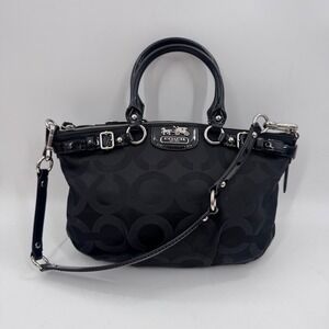 Coach Madison Op Art Sophia Satchel Black Signature Handbag F18650